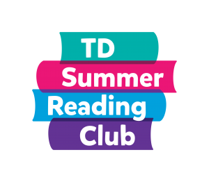 T D Summer Reading Club logo. Four books stacked with T D Summer Reading Club written on them.