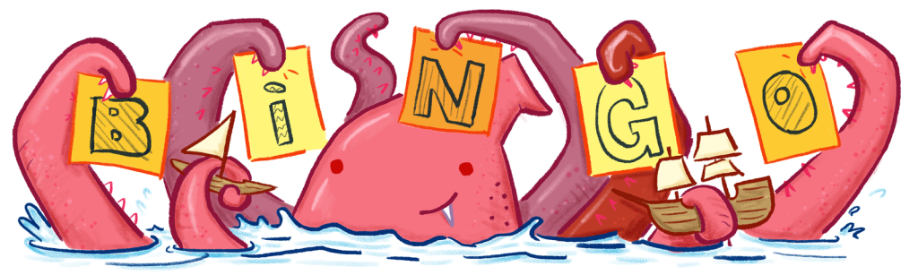 Decorative image. Octopus holding BINGO signs.